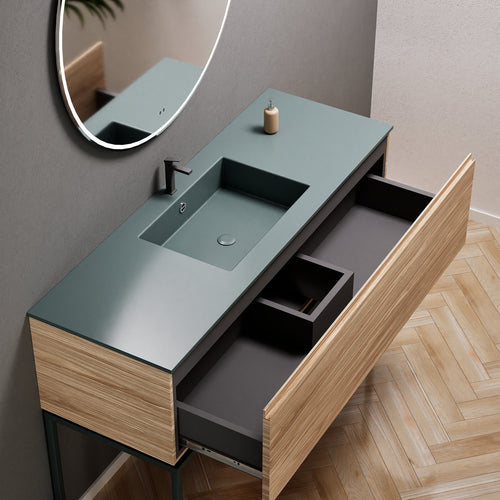 Aurora Single Set with supporting Legs - Corian Basin & Countertop with 1 Drawer Vanity - ROVALUX