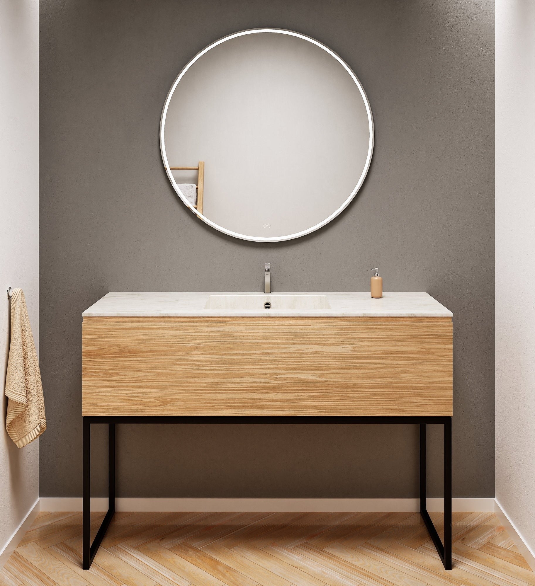 Aurora Single Set with supporting Legs - Corian Basin & Countertop with 1 Drawer Vanity - ROVALUX