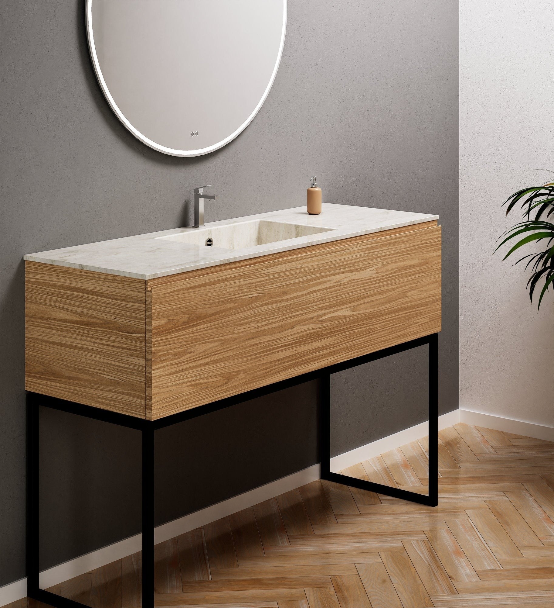 Aurora Single Set with supporting Legs - Corian Basin & Countertop with 1 Drawer Vanity - ROVALUX