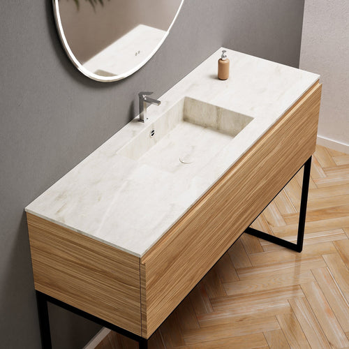 Aurora Single Set with supporting Legs - Corian Basin & Countertop with 1 Drawer Vanity - ROVALUX