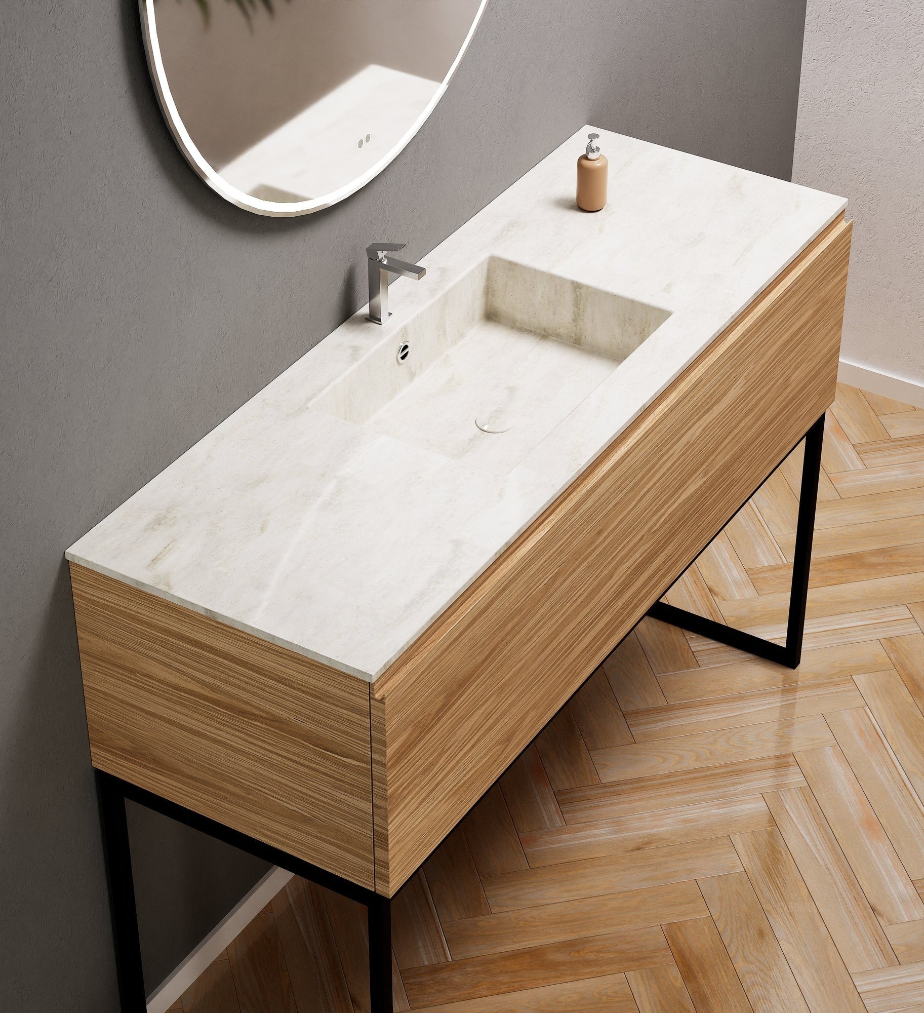 Aurora Single Set with supporting Legs - Corian Basin & Countertop with 1 Drawer Vanity - ROVALUX
