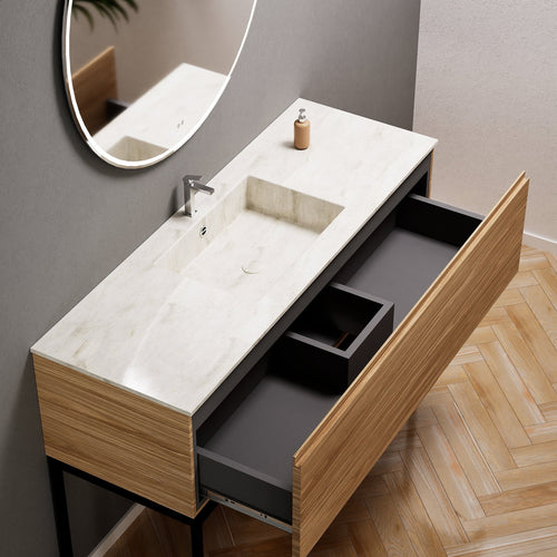 Aurora Single Set with supporting Legs - Corian Basin & Countertop with 1 Drawer Vanity - ROVALUX