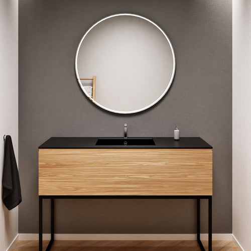Aurora Single Set with supporting Legs - Corian Basin & Countertop with 1 Drawer Vanity - ROVALUX