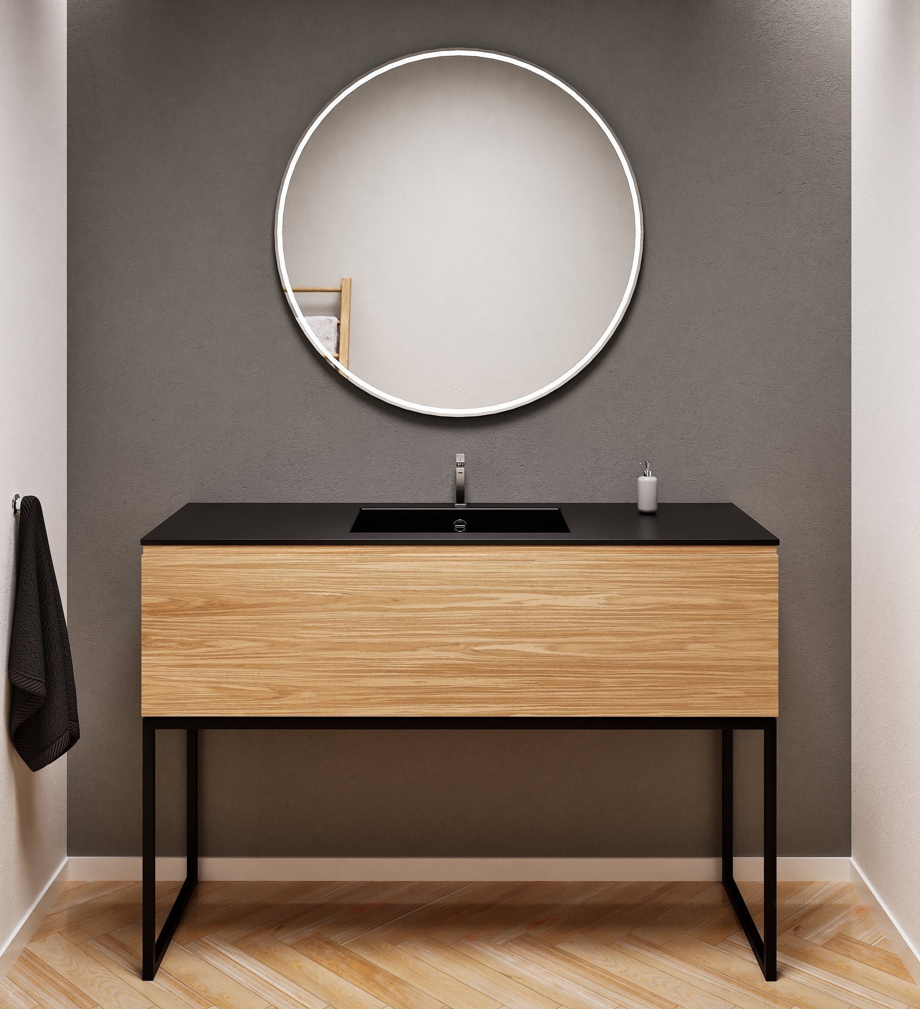 Aurora Single Set with supporting Legs - Corian Basin & Countertop with 1 Drawer Vanity - ROVALUX