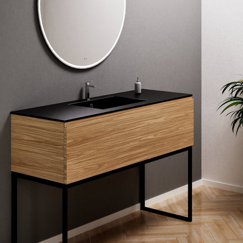 Aurora Single Set with supporting Legs - Corian Basin & Countertop with 1 Drawer Vanity - ROVALUX