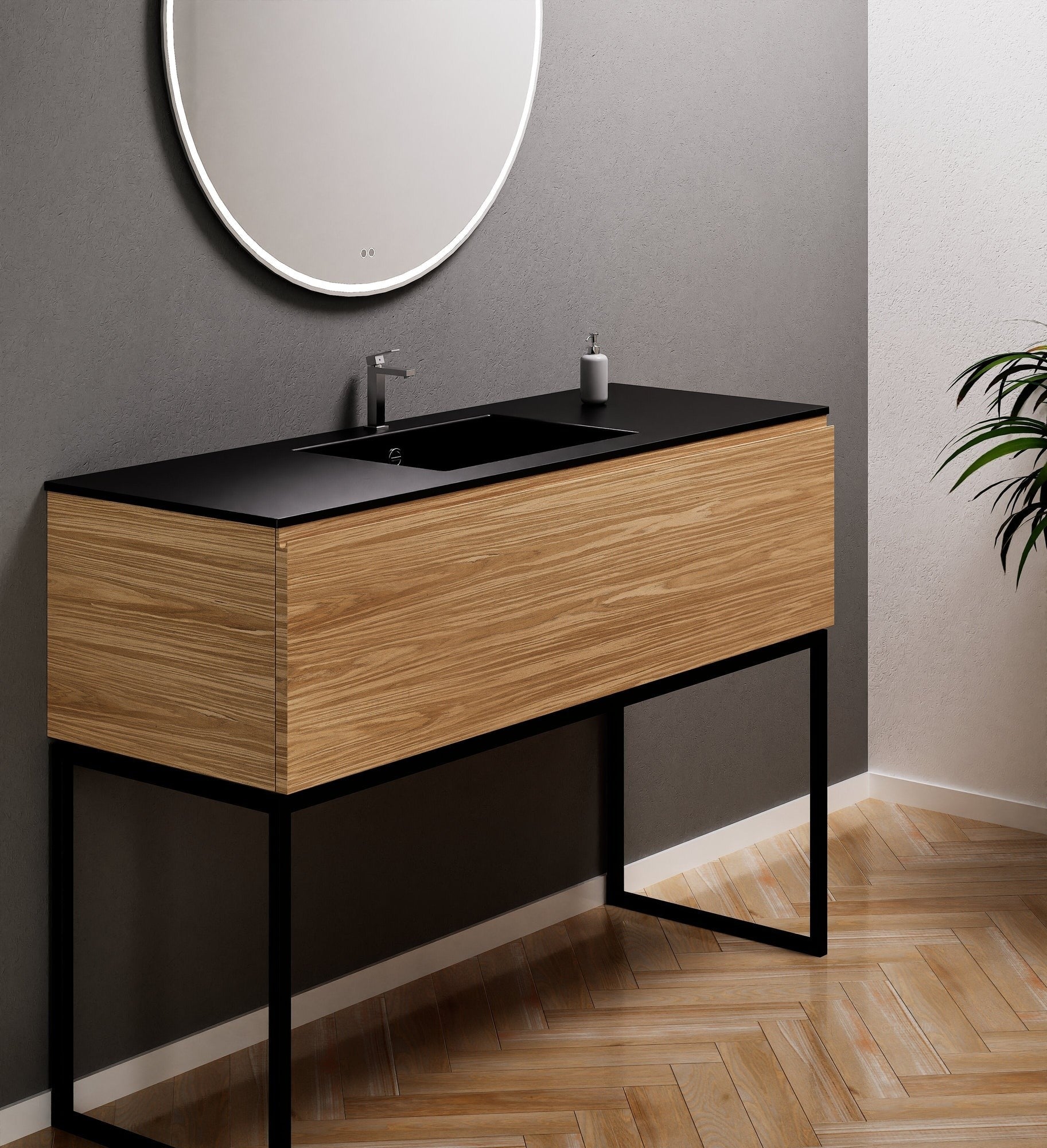 Aurora Single Set with supporting Legs - Corian Basin & Countertop with 1 Drawer Vanity - ROVALUX