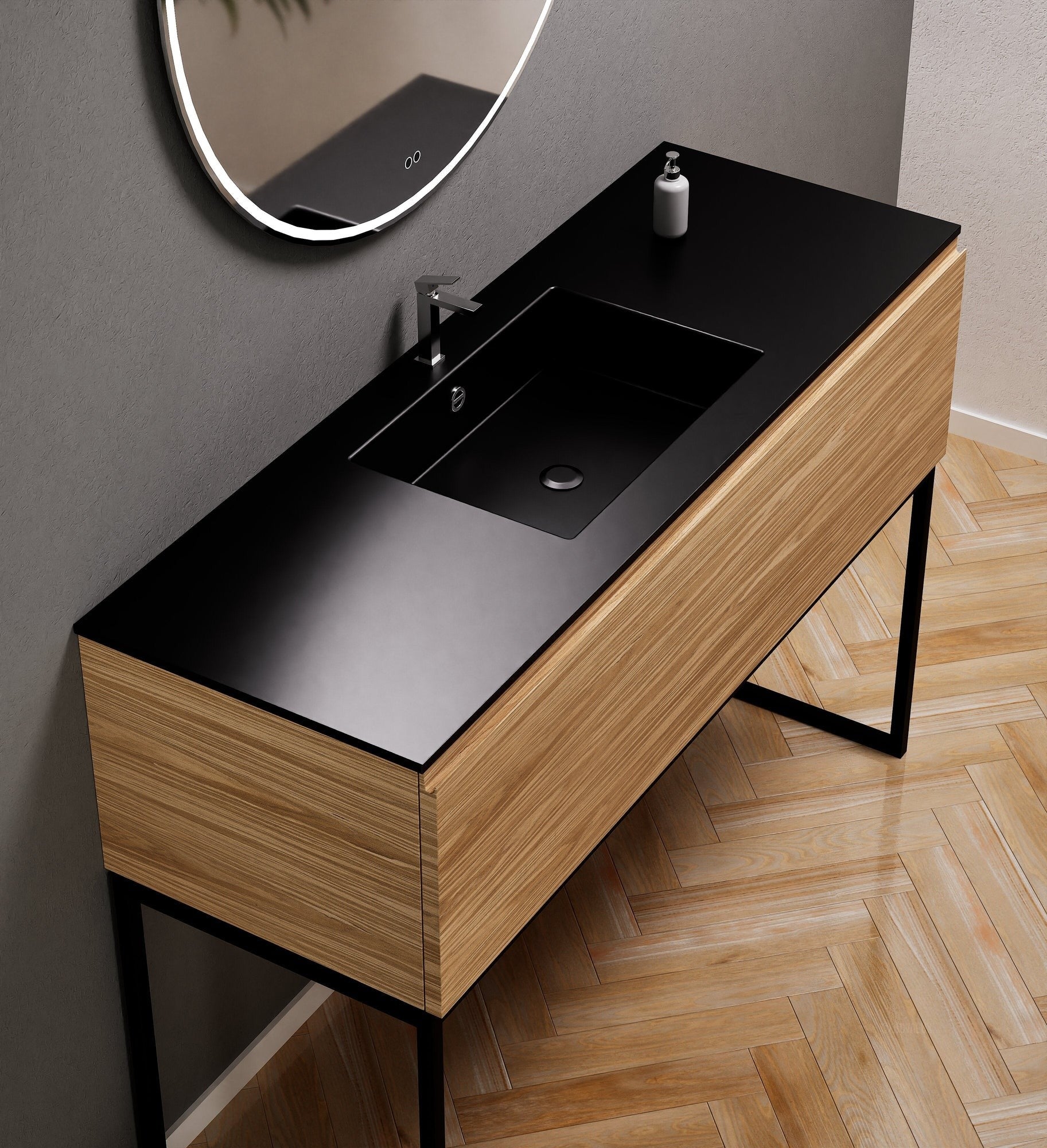 Aurora Single Set with supporting Legs - Corian Basin & Countertop with 1 Drawer Vanity - ROVALUX