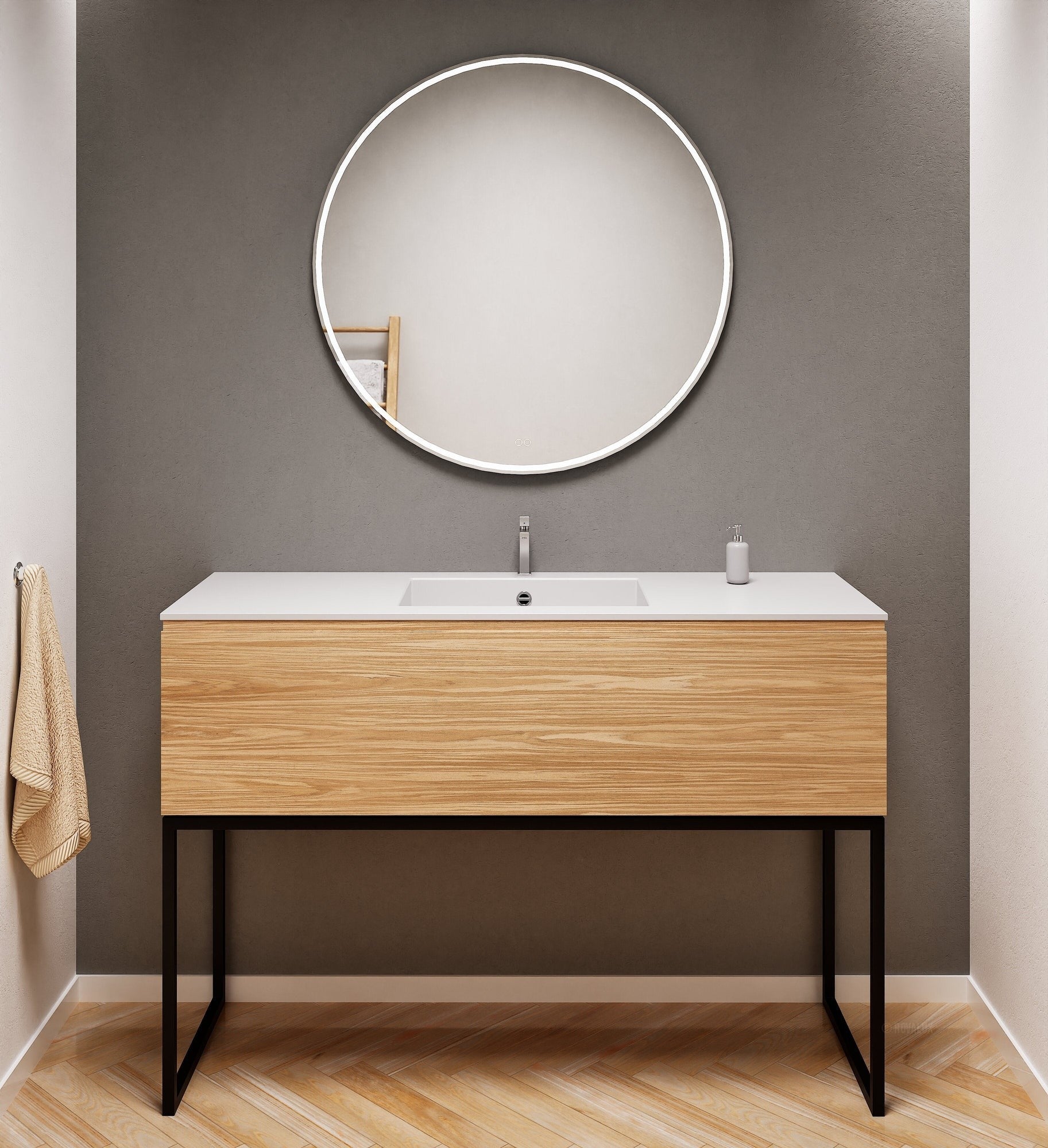 Aurora Single Set with supporting Legs - Corian Basin & Countertop with 1 Drawer Vanity - ROVALUX