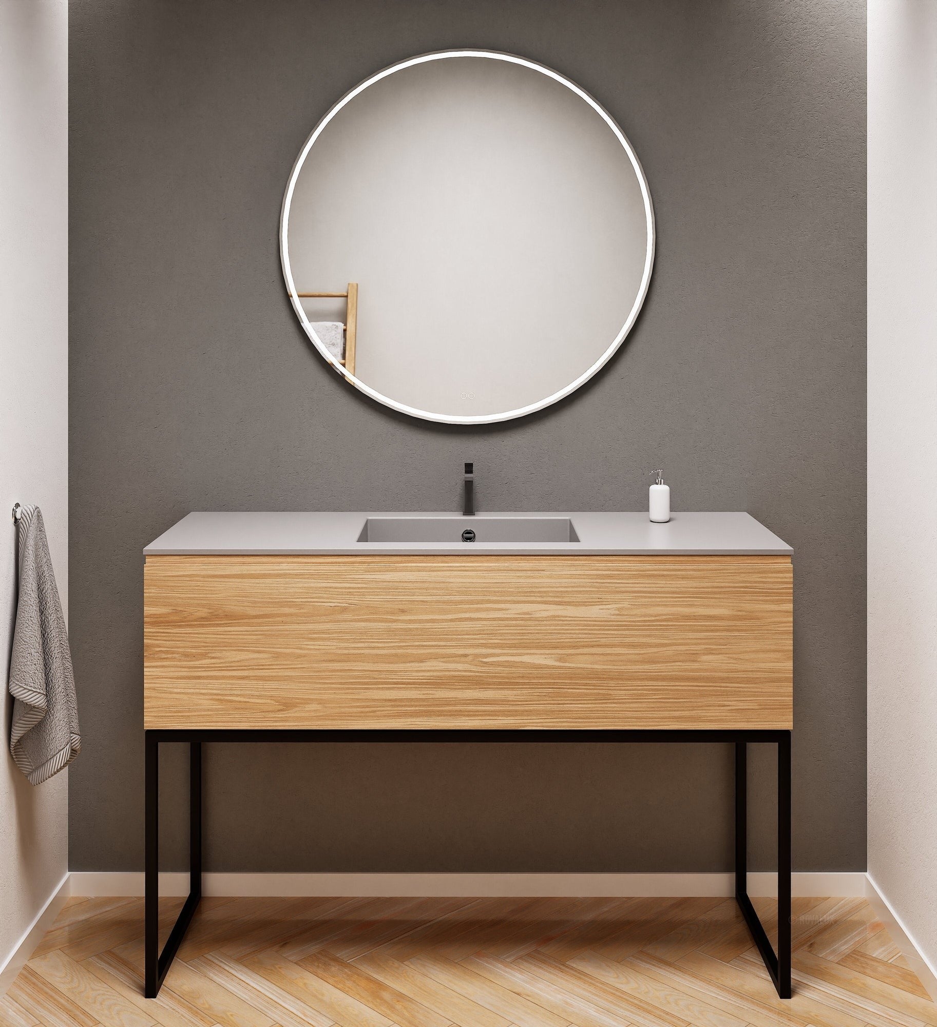 Aurora Single Set with supporting Legs - Corian Basin & Countertop with 1 Drawer Vanity - ROVALUX