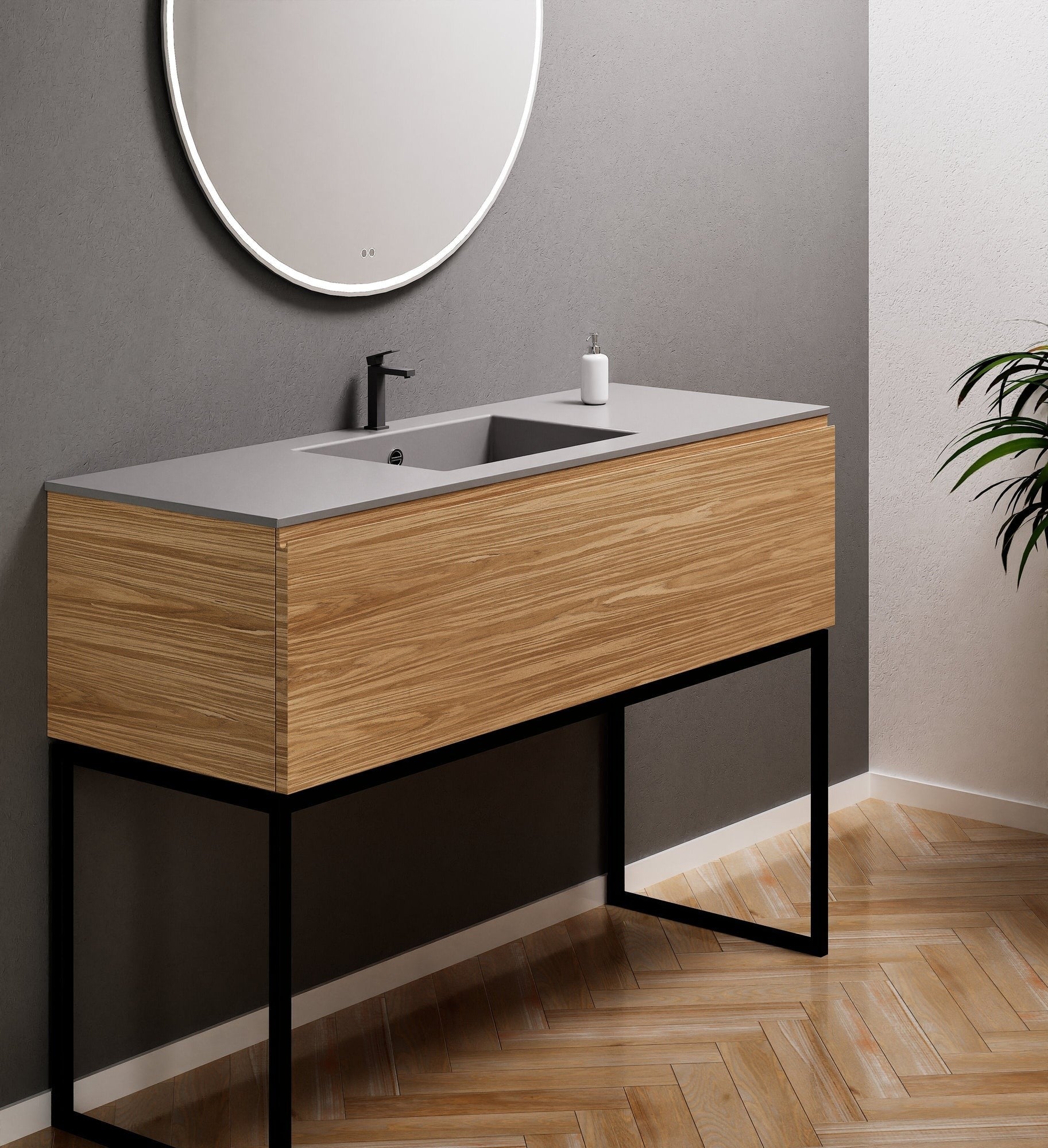 Aurora Single Set with supporting Legs - Corian Basin & Countertop with 1 Drawer Vanity - ROVALUX