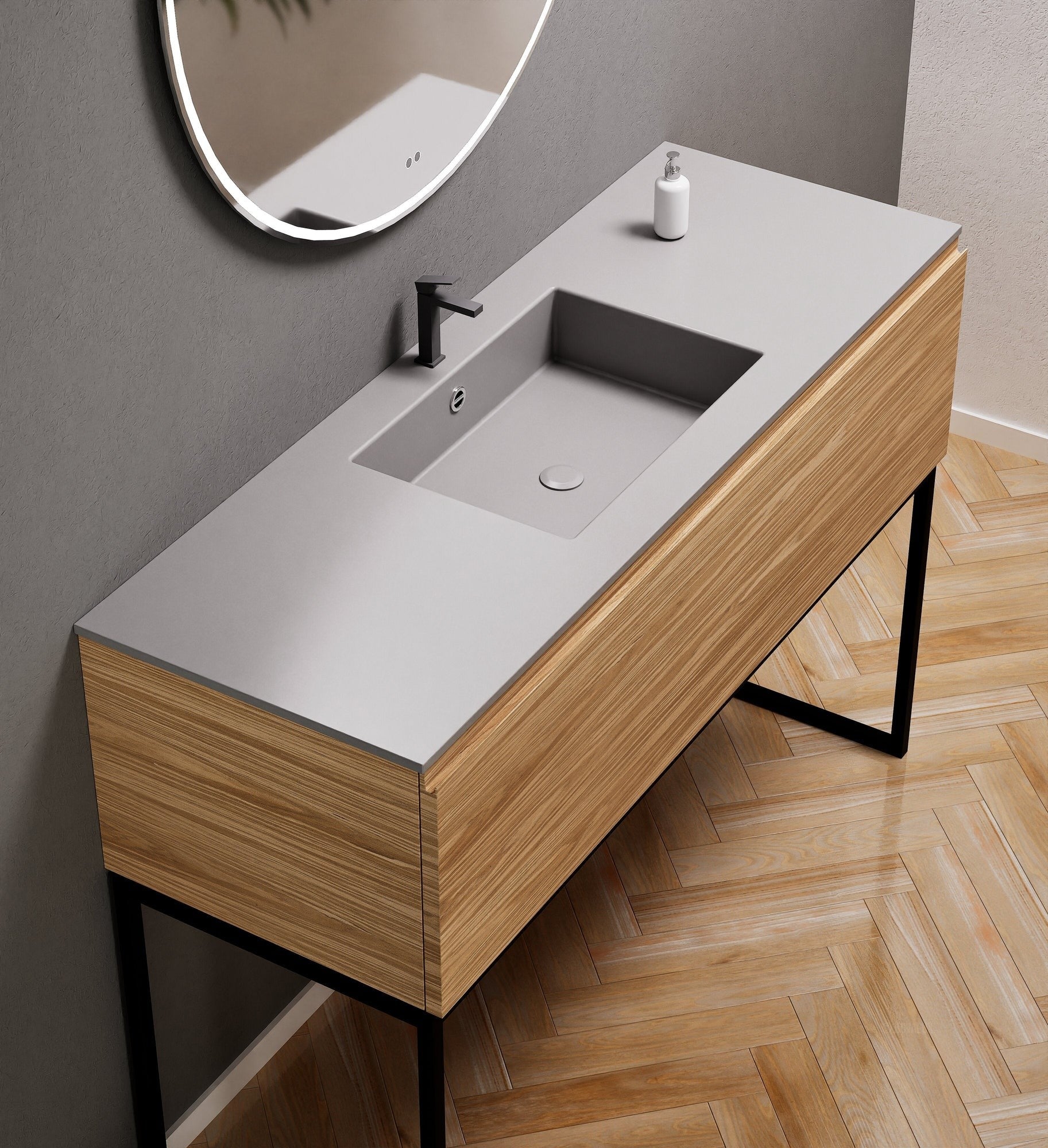Aurora Single Set with supporting Legs - Corian Basin & Countertop with 1 Drawer Vanity - ROVALUX