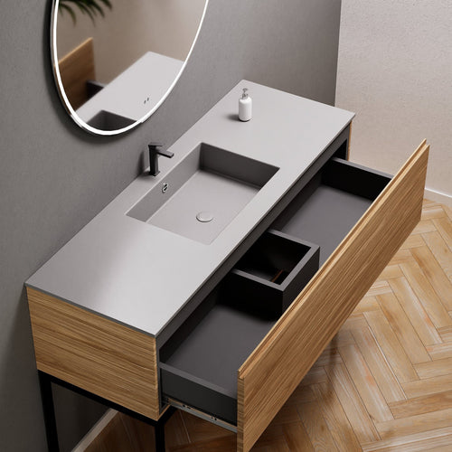 Aurora Single Set with supporting Legs - Corian Basin & Countertop with 1 Drawer Vanity - ROVALUX