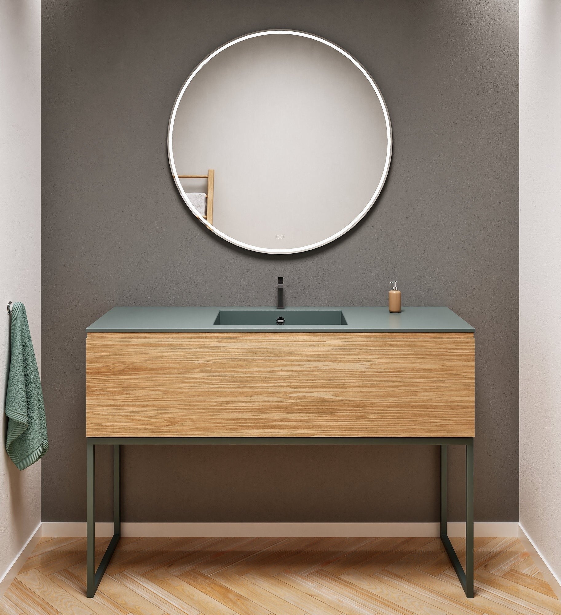 Aurora Single Set with supporting Legs - Corian Basin & Countertop with 1 Drawer Vanity - ROVALUX