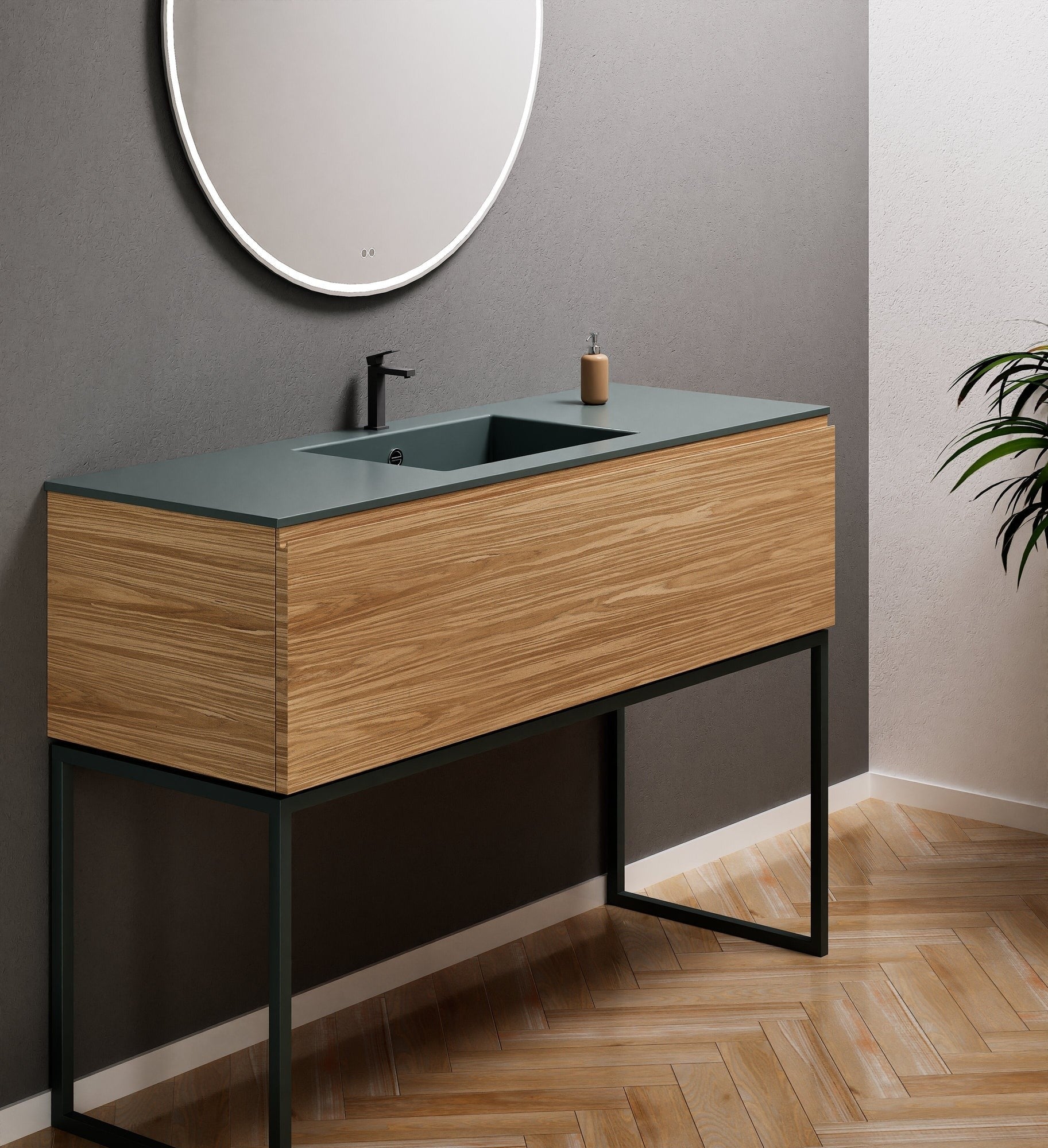 Aurora Single Set with supporting Legs - Corian Basin & Countertop with 1 Drawer Vanity - ROVALUX