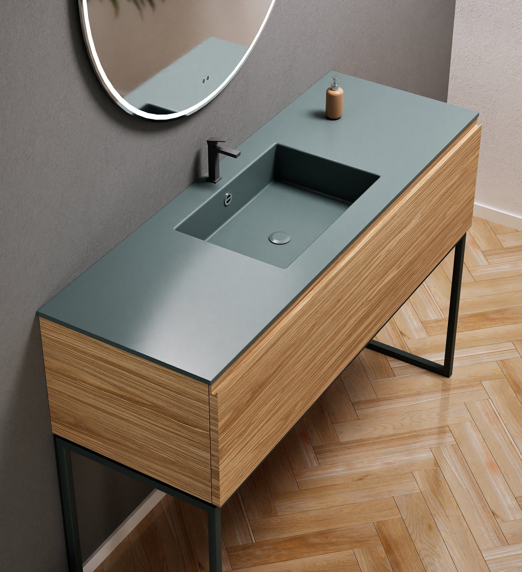 Aurora Single Set with supporting Legs - Corian Basin & Countertop with 1 Drawer Vanity - ROVALUX
