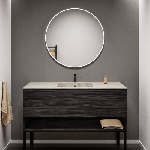 Aurora Single Set with Supporting Legs – Corian Basin & Countertop with 1 Drawer Vanity & Bottom Shelf - ROVALUX