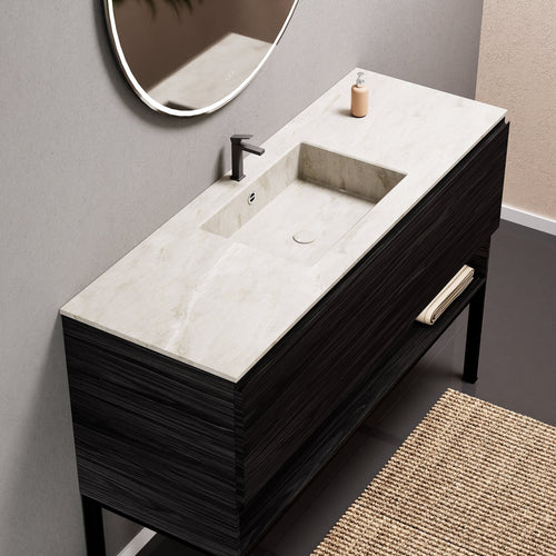 Aurora Single Set with Supporting Legs – Corian Basin & Countertop with 1 Drawer Vanity & Bottom Shelf - ROVALUX