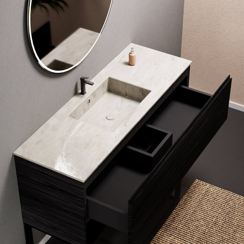 Aurora Single Set with Supporting Legs – Corian Basin & Countertop with 1 Drawer Vanity & Bottom Shelf - ROVALUX