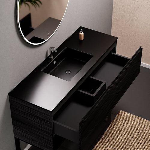 Aurora Single Set with Supporting Legs – Corian Basin & Countertop with 1 Drawer Vanity & Bottom Shelf - ROVALUX