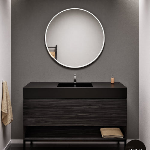 Aurora Single Set with Supporting Legs – Corian Basin & Countertop with 1 Drawer Vanity & Bottom Shelf - ROVALUX