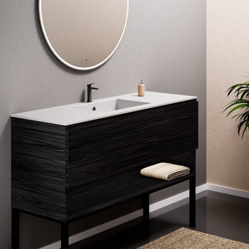 Aurora Single Set with Supporting Legs – Corian Basin & Countertop with 1 Drawer Vanity & Bottom Shelf - ROVALUX