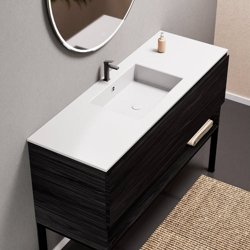 Aurora Single Set with Supporting Legs – Corian Basin & Countertop with 1 Drawer Vanity & Bottom Shelf - ROVALUX