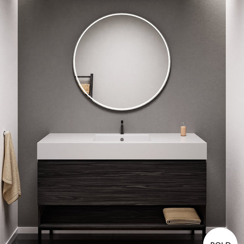 Aurora Single Set with Supporting Legs – Corian Basin & Countertop with 1 Drawer Vanity & Bottom Shelf - ROVALUX
