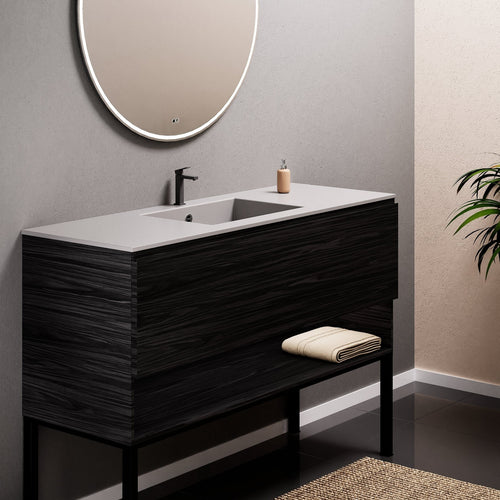 Aurora Single Set with Supporting Legs – Corian Basin & Countertop with 1 Drawer Vanity & Bottom Shelf - ROVALUX
