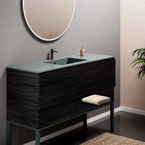 Aurora Single Set with Supporting Legs – Corian Basin & Countertop with 1 Drawer Vanity & Bottom Shelf - ROVALUX