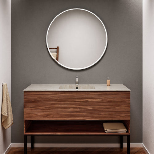 Aurora Single Set with Supporting Legs – Corian Basin & Countertop with 1 Drawer Vanity & Bottom Shelf - ROVALUX