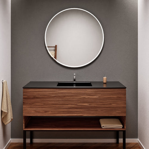 Aurora Single Set with Supporting Legs – Corian Basin & Countertop with 1 Drawer Vanity & Bottom Shelf - ROVALUX