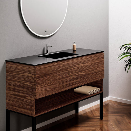 Aurora Single Set with Supporting Legs – Corian Basin & Countertop with 1 Drawer Vanity & Bottom Shelf - ROVALUX