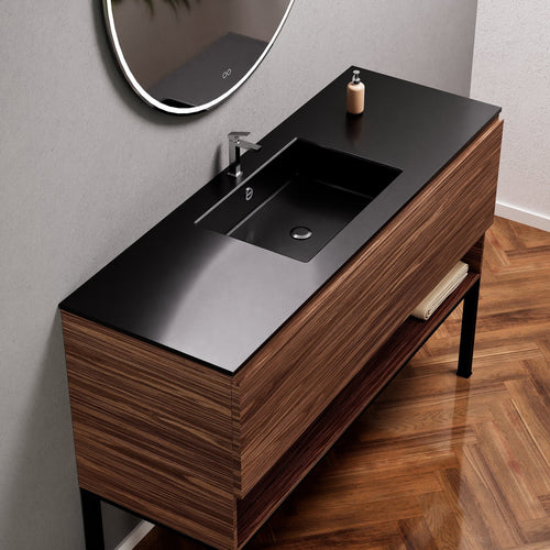 Aurora Single Set with Supporting Legs – Corian Basin & Countertop with 1 Drawer Vanity & Bottom Shelf - ROVALUX