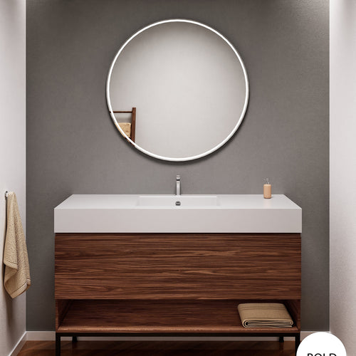 Aurora Single Set with Supporting Legs – Corian Basin & Countertop with 1 Drawer Vanity & Bottom Shelf - ROVALUX
