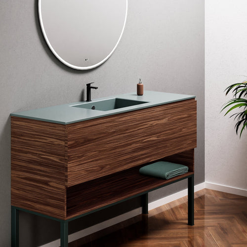 Aurora Single Set with Supporting Legs – Corian Basin & Countertop with 1 Drawer Vanity & Bottom Shelf - ROVALUX
