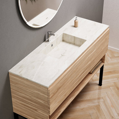 Aurora Single Set with Supporting Legs – Corian Basin & Countertop with 1 Drawer Vanity & Bottom Shelf - ROVALUX