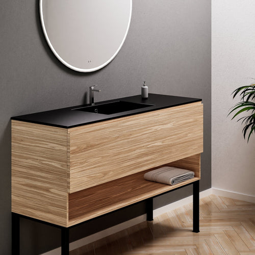 Aurora Single Set with Supporting Legs – Corian Basin & Countertop with 1 Drawer Vanity & Bottom Shelf - ROVALUX