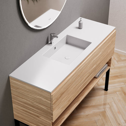 Aurora Single Set with Supporting Legs – Corian Basin & Countertop with 1 Drawer Vanity & Bottom Shelf - ROVALUX