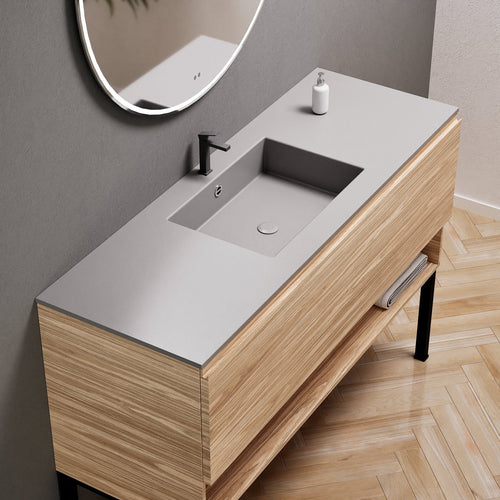 Aurora Single Set with Supporting Legs – Corian Basin & Countertop with 1 Drawer Vanity & Bottom Shelf - ROVALUX