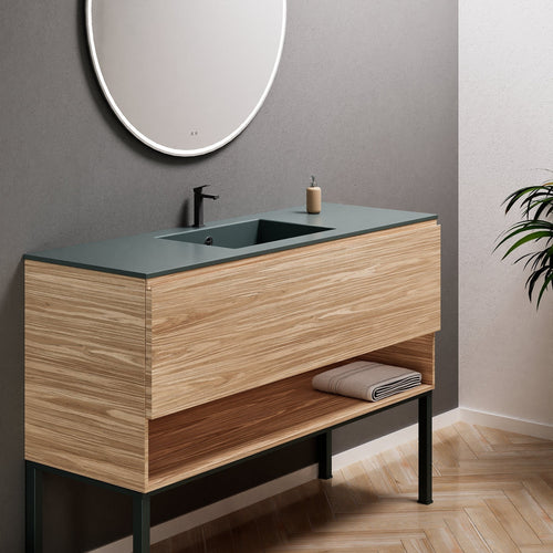 Aurora Single Set with Supporting Legs – Corian Basin & Countertop with 1 Drawer Vanity & Bottom Shelf - ROVALUX