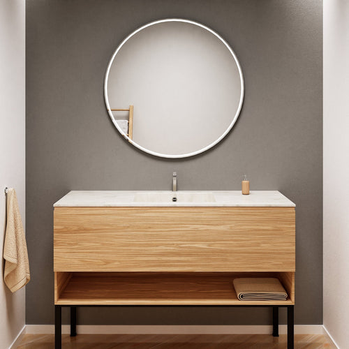 Aurora Single Set with Supporting Legs – Corian Basin & Countertop with 1 Drawer Vanity & Bottom Shelf - ROVALUX