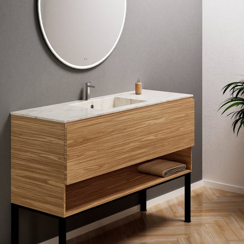Aurora Single Set with Supporting Legs – Corian Basin & Countertop with 1 Drawer Vanity & Bottom Shelf - ROVALUX