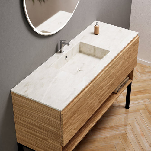Aurora Single Set with Supporting Legs – Corian Basin & Countertop with 1 Drawer Vanity & Bottom Shelf - ROVALUX