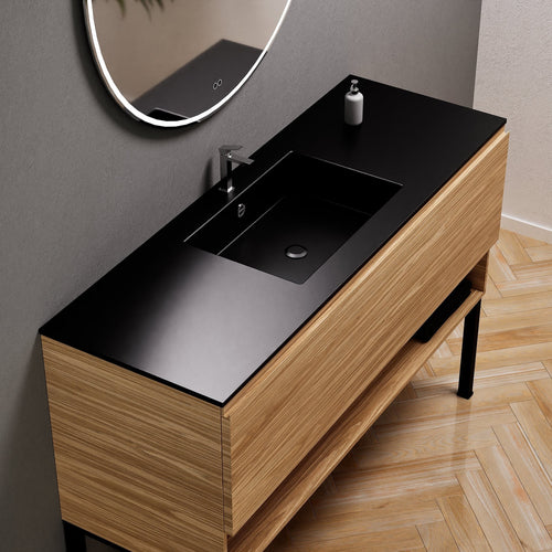 Aurora Single Set with Supporting Legs – Corian Basin & Countertop with 1 Drawer Vanity & Bottom Shelf - ROVALUX