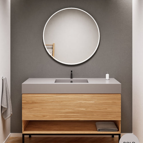 Aurora Single Set with Supporting Legs – Corian Basin & Countertop with 1 Drawer Vanity & Bottom Shelf - ROVALUX