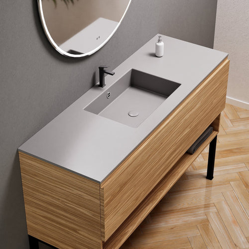 Aurora Single Set with Supporting Legs – Corian Basin & Countertop with 1 Drawer Vanity & Bottom Shelf - ROVALUX