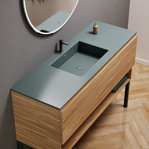 Aurora Single Set with Supporting Legs – Corian Basin & Countertop with 1 Drawer Vanity & Bottom Shelf - ROVALUX