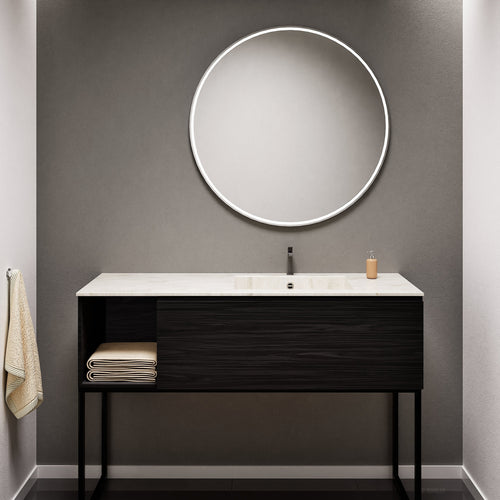 Aurora Single Set with Supporting Legs – Corian Basi & Countertop with 1 Drawer Vanity & Side Shelf - ROVALUX