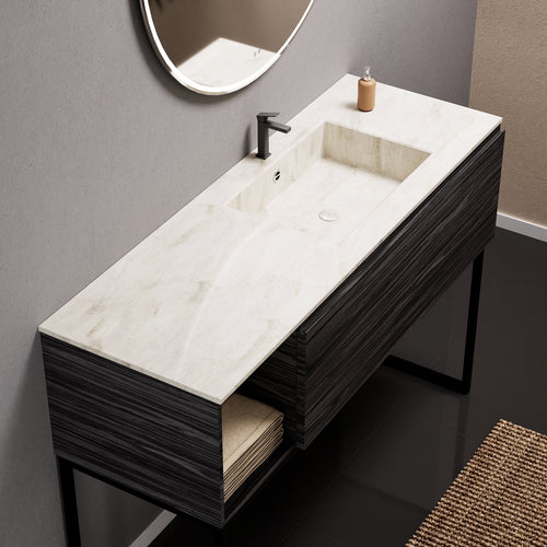 Aurora Single Set with Supporting Legs – Corian Basi & Countertop with 1 Drawer Vanity & Side Shelf - ROVALUX