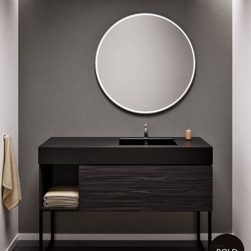 Aurora Single Set with Supporting Legs – Corian Basi & Countertop with 1 Drawer Vanity & Side Shelf - ROVALUX